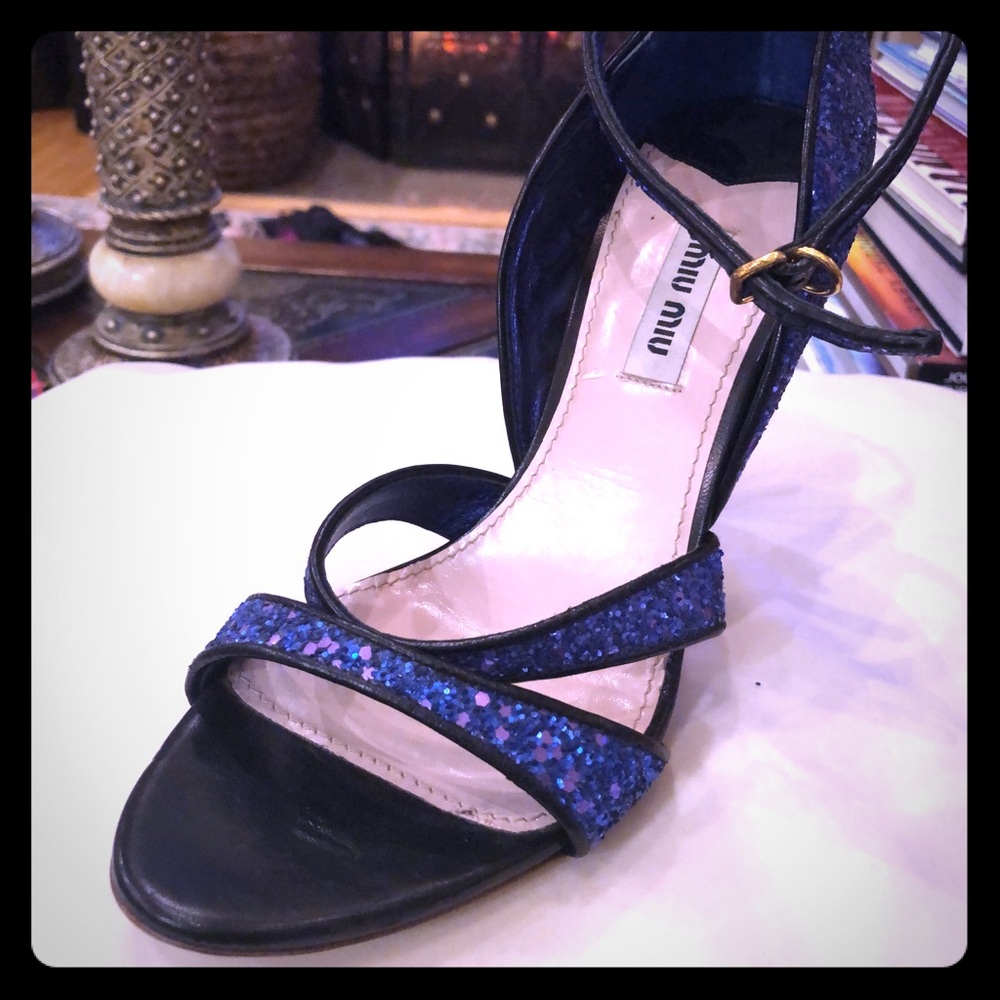 Miu Miu blue sandals in silver glitter